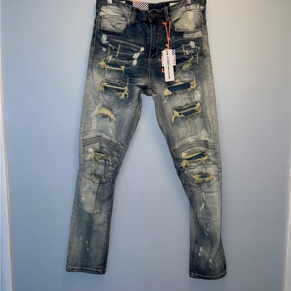 NWT Smoke Rise DNM Co. Slim Fit Ripped Jeans 32x32  Color is Cardiff Blue - Picture 8 of 14